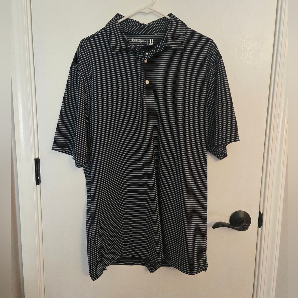 Walter Hagen Navy Blue Striped Polo Shirt Size Large